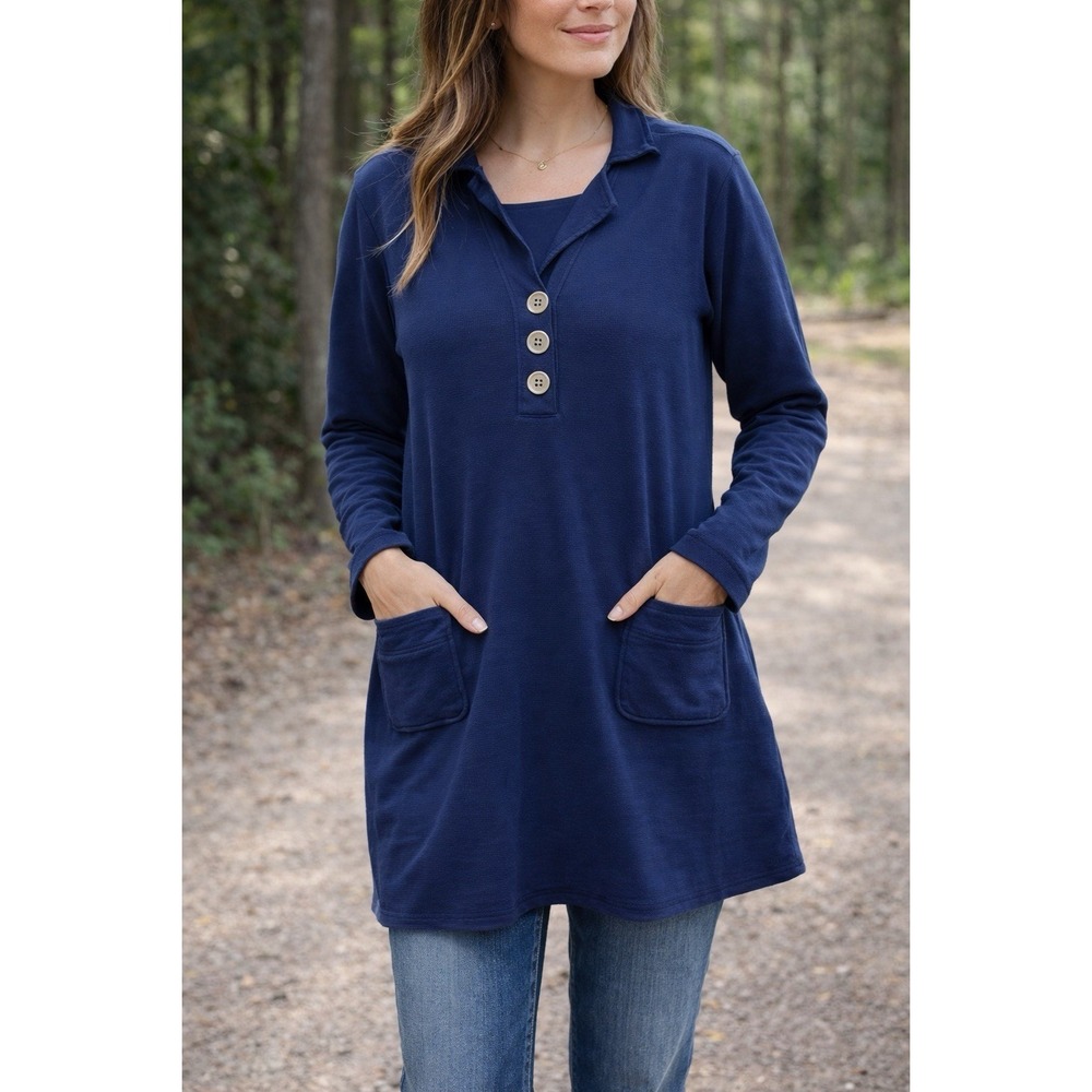 Softโ surroundings Women Y2K Ribbed Tunic Tops Blouse Blue Top XL Long Sleeve